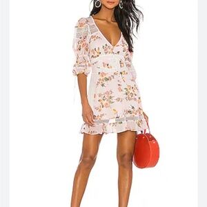 For Love And Lemons Isadora Mini Dress Size XS Blush Pink Floral Revolve Cute